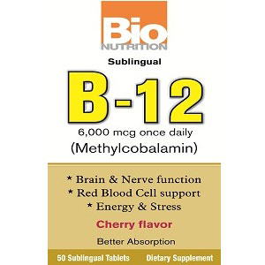 B-12 Sublingual, Cherry Flavor, 50 Tablets, Bio Nutrition Inc.