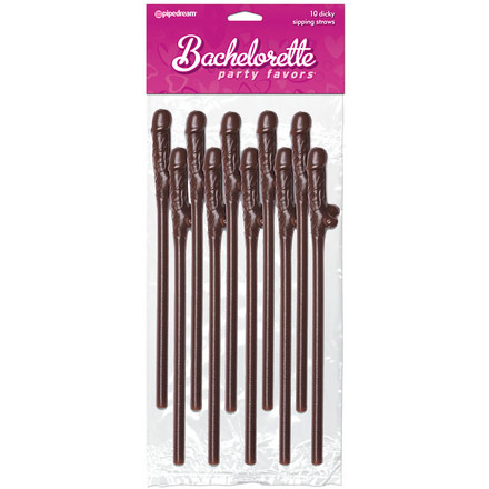 Bachelorette Party Favors Dicky Sipping Straws, Brown, 10 pc, Pipedream Products