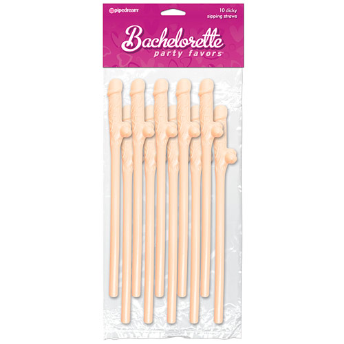 Pipedream Products Bachelorette Party Favors Dicky Sipping Straws, Flesh, 10 pc, Pipedream Products