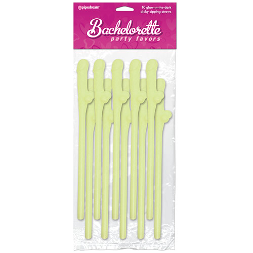 Bachelorette Party Favors Dicky Sipping Straws, Glow In the Dark, 10 pc, Pipedream Products