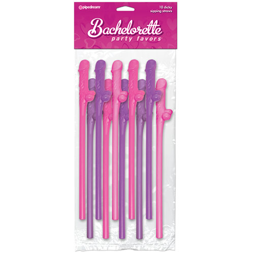 Pipedream Products Bachelorette Party Favors Dicky Sipping Straws, Pink & Purple, 10 pc, Pipedream Products