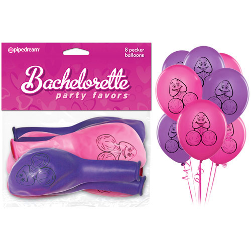 Bachelorette Party Favors Pecker Balloons, Pink & Purple, 8 pc, Pipedream Products