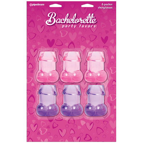 Bachelorette Party Favors Pecker Shot Glasses, Assorted Color, 6 pc, Pipedream Products