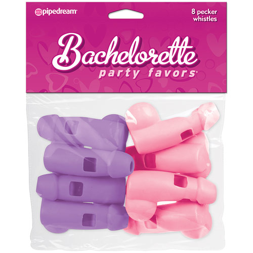 Bachelorette Party Favors Pecker Whistles, Pink & Purple, 8 pc, Pipedream Products