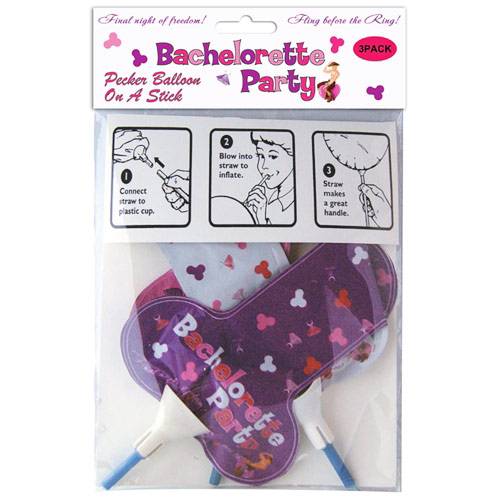 Bachelorette Party Pecker Balloon on a Stick, 3 Pack, Hott Products