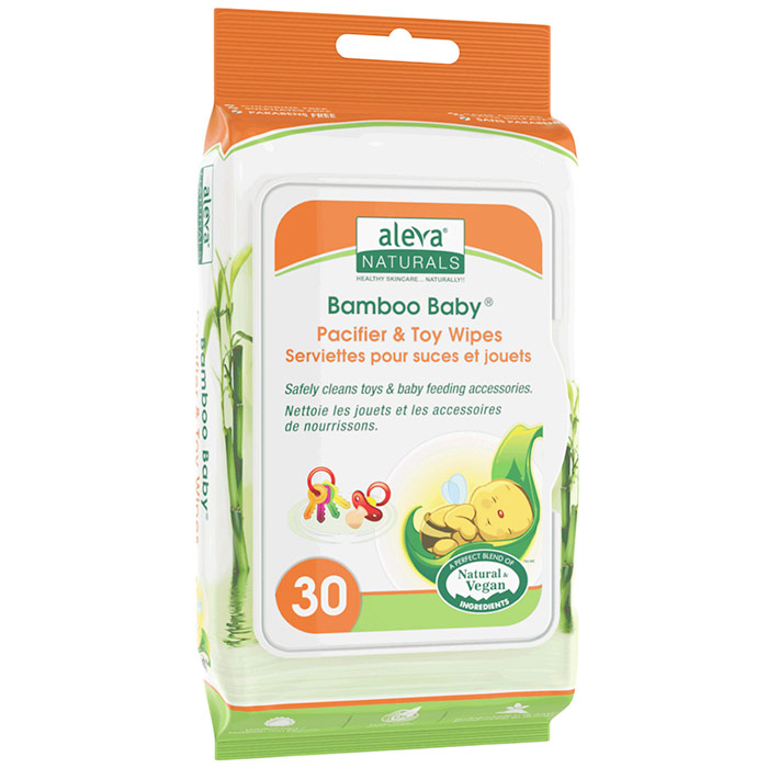 Bamboo Baby Pacifier & Toy Wipes, 30 Count, Aleva Naturals