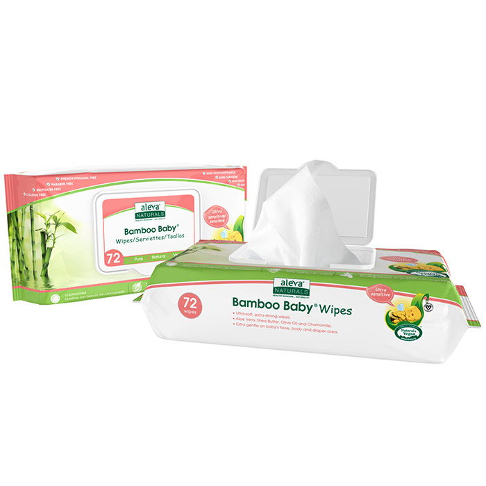 Bamboo Baby Sensitive Wipes, 72 Count, Aleva Naturals