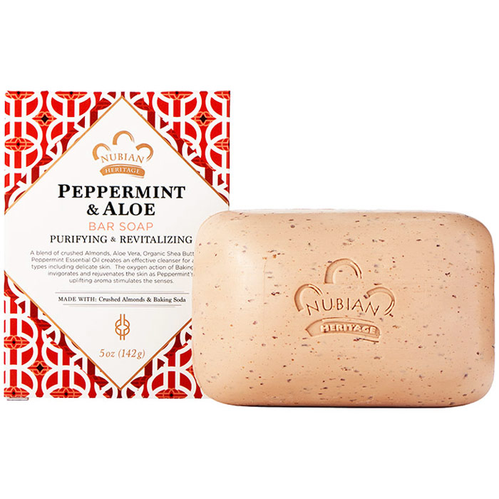 Nubian Heritage Peppermint Bar Soap, with Crushed Almonds & Baking Soda, 5 oz, Nubian Heritage