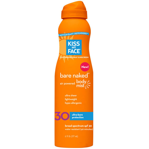 Bare Naked Air Powered Spray Body Mist SPF 30 Sunscreen, 6 oz, Kiss My Face