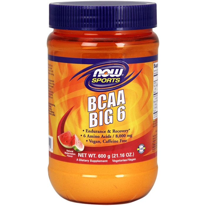 BCAA Big 6 - Natural Watermelon Flavor Powder, 600 g, NOW Foods