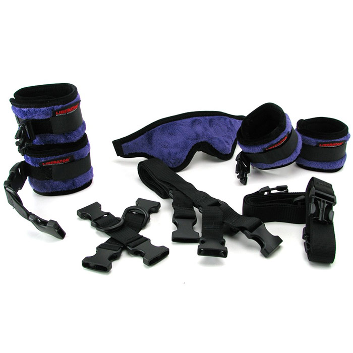 Bed Buckler Tether & Cuff Restraint Kit - Fluffy Purple, Liberator Bedroom Adventure Gear