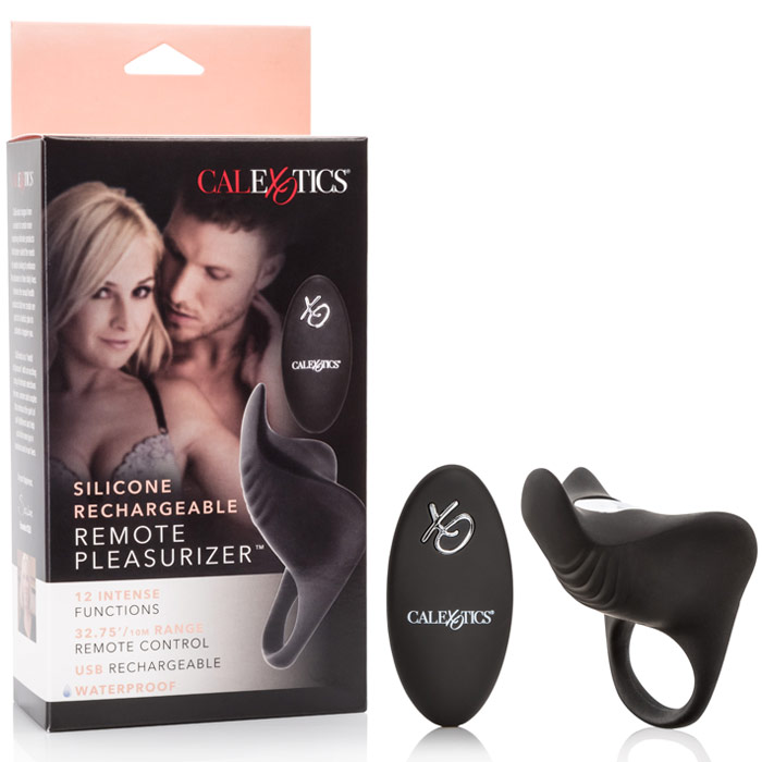 Silicone Rechargeable Remote Pleasurizer, Vibrating Cock Ring & Clit Stimulator, California Exotic Novelties