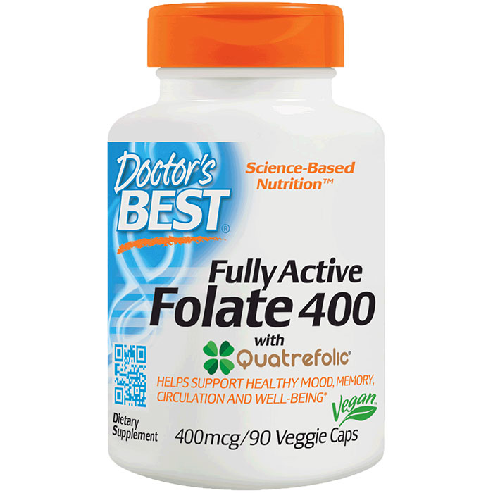 Doctor's Best Best Fully Active Folate 400 mcg, 90 Veggie Capsules, Doctor's Best
