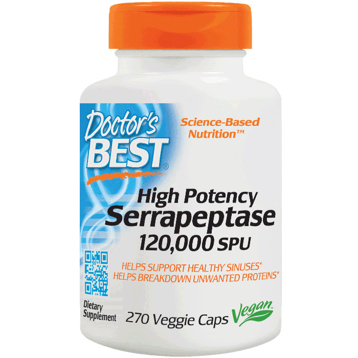 High Potency Serrapeptase, 120,000 SPU, 270 Vegetarian Capsules, Doctors Best