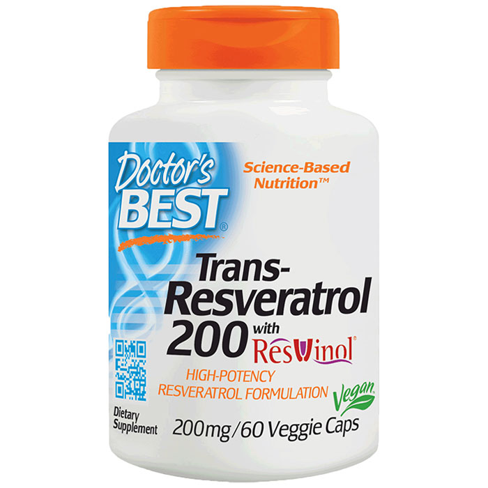 Doctor's Best Best trans-Resveratrol 200, featuring ResVinol-25, 60 Veggie Caps, Doctor's Best