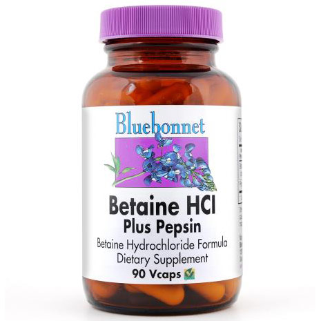 Betaine HCl Plus Pepsin, 180 Vcaps, Bluebonnet Nutrition