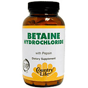 Country Life Betaine Hydrochloride w/Pepsin 100 Tablets, Country Life