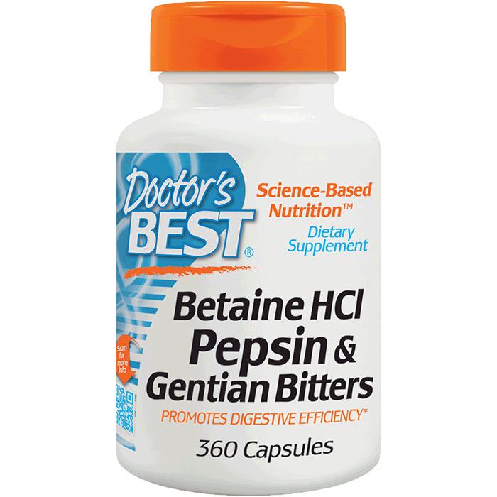 Betaine HCl Pepsin & Gentian Bitters, 360 Capsules, Doctors Best