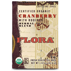 Cranberry with Rooibos Tea, 16 Tea Bags, Flora Health