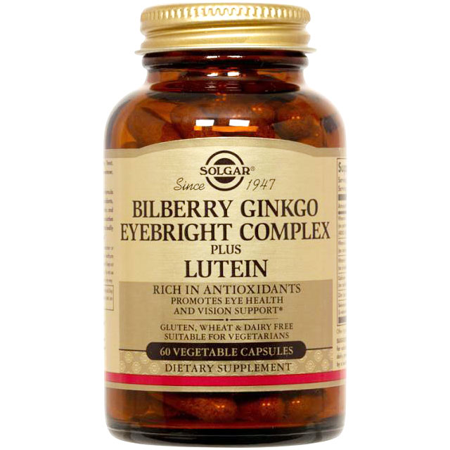 Bilberry Ginkgo Eyebright Plus Lutein, 60 Vegetable Capsules, Solgar