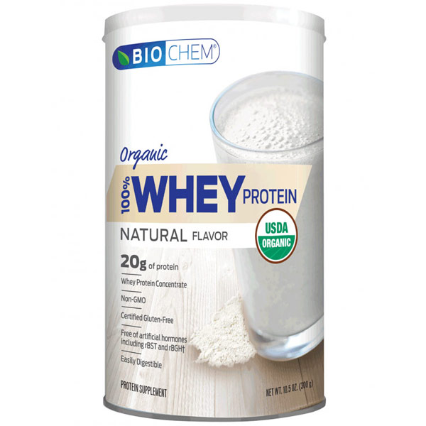 Biochem Sports 100% Whey Organic Protein Powder, Natural Flavor, 10.5 oz (300 g)