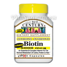 Biotin 5000 mcg Maximum Strength, 110 Capsules, 21st Century Health Care