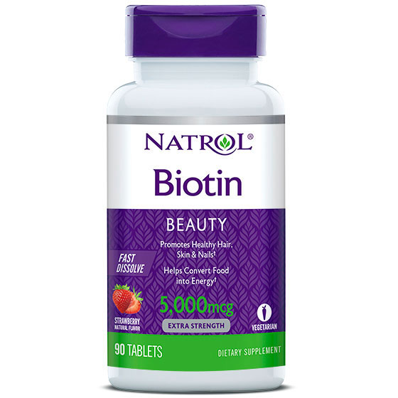Biotin 5000 mcg Fast Dissolve, Strawberry Flavor, 90 Tablets, Natrol