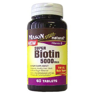 Super Biotin 5000 mcg, 60 Tablets, Mason Natural