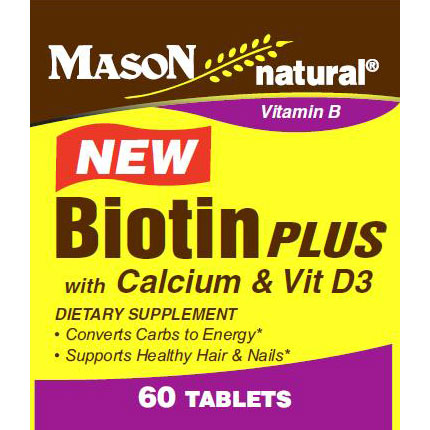 Mason Natural Biotin Plus, with Calcium & Vitamin D3, 60 Tablets, Mason Natural