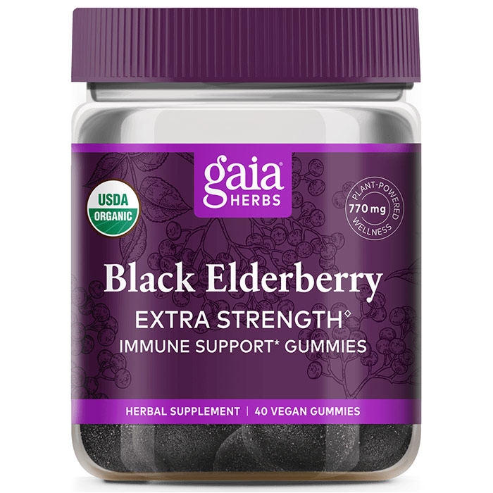 Black Elderberry Extra Strength Immune Support Gummies, 40 Vegan Gummies, Gaia Herbs