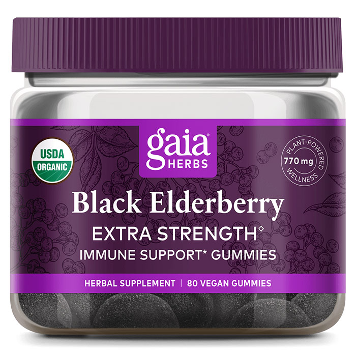 Black Elderberry Extra Strength Immune Support Gummies, 80 Vegan Gummies, Gaia Herbs