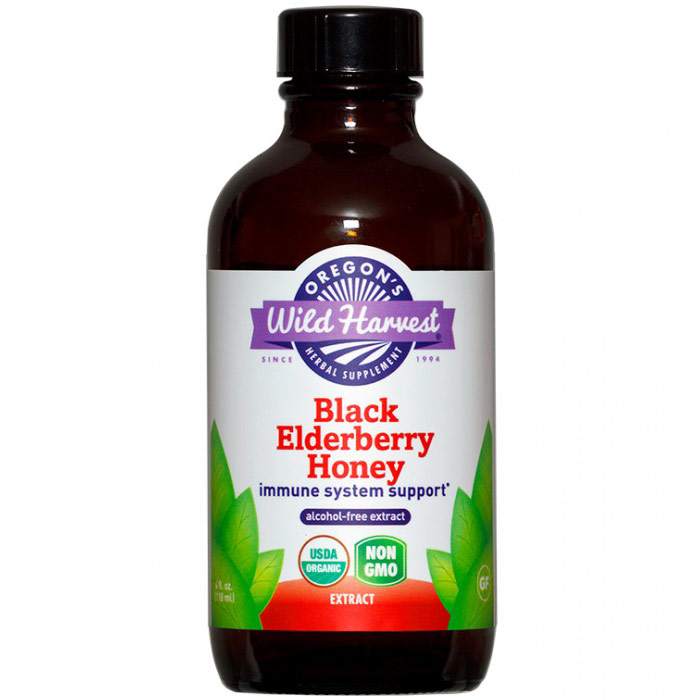 Black Elderberry Honey Liquid Extract, Organic, Alcohol Free, 4 oz, Oregons Wild Harvest