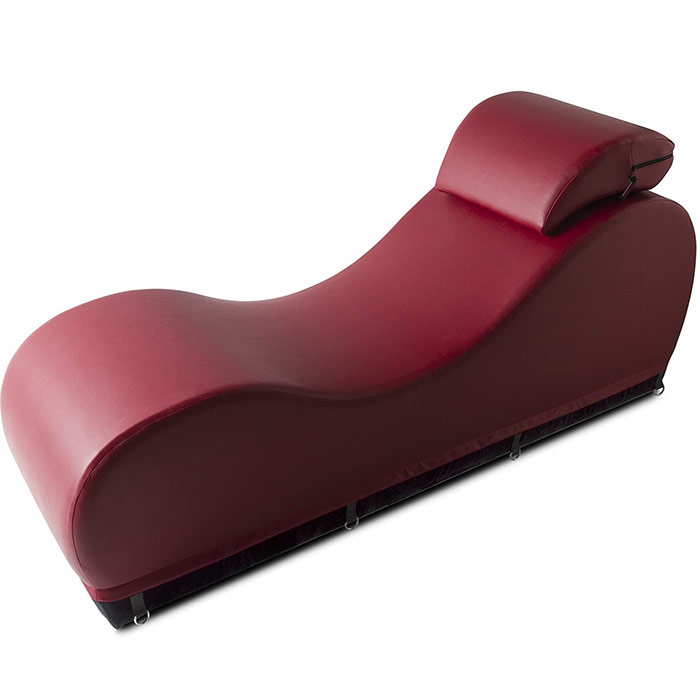 Black Label Esse Chaise Sex Lounger with Cuffs - Faux Leather, Vinyl Claret, Liberator Bedroom Adventure Gear