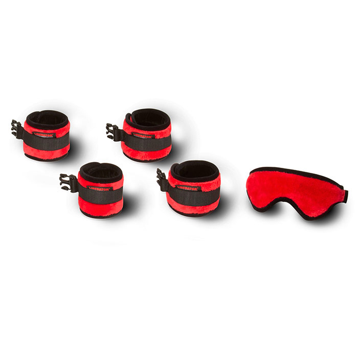 Black Label Seduction Cuff Kit for Restraint Play - Fluffy Red, Liberator Bedroom Adventure Gear