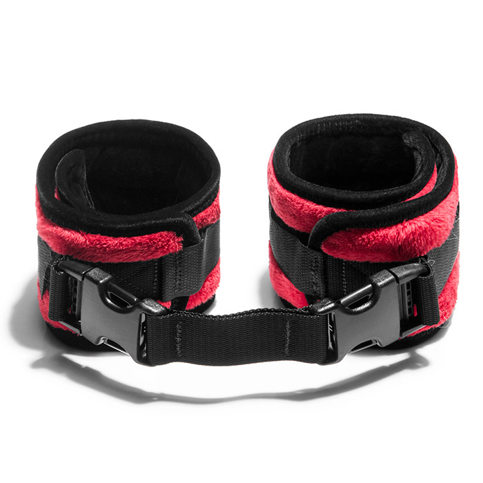 Black Label Wrist Cuff Kit for Bondage Play - Fluffy Red, Liberator Bedroom Adventure Gear