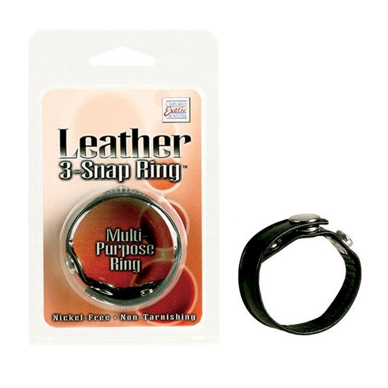 Leather 3-Snap Ring - Black, Adjustable & Multi-Purpose, California Exotic Novelties