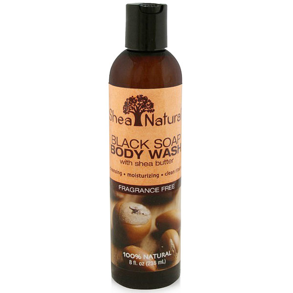Black Soap Body Wash with Shea Butter, Fragrance Free, 8 oz, Shea Natural