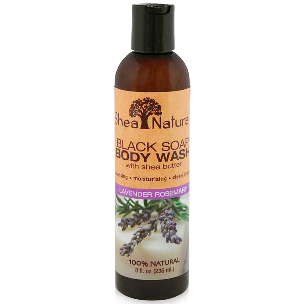 Black Soap Body Wash with Shea Butter, Lavender Rosemary, 8 oz, Shea Natural