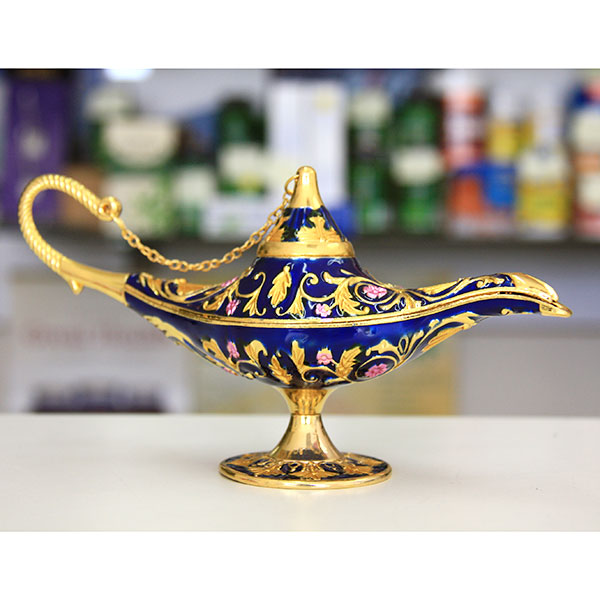 Blue Aladdin Magic Lamp Gilt Jewelry Gift Box with Fine Crystals