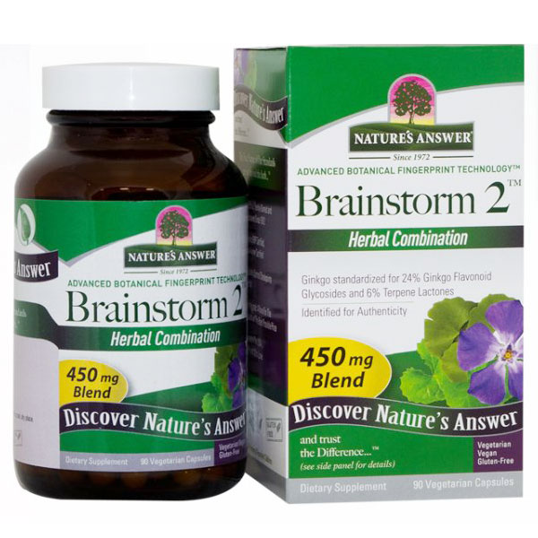 Brainstorm 2, Brain Health Herbal Formula, 90 Vegetarian Capsules, Natures Answer