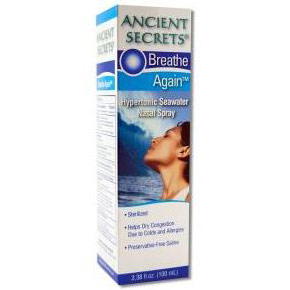 Breathe Again Hypertonic Seawater Nasal Spray, 3.38 oz, Ancient Secrets
