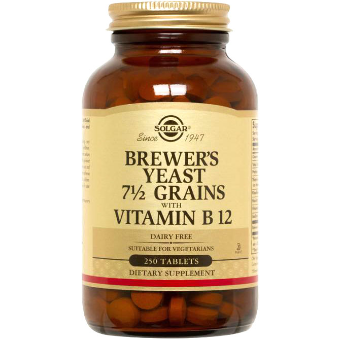 Brewers Yeast 7 1/2 Grains with Vitamin B-12, 250 Tablets, Solgar
