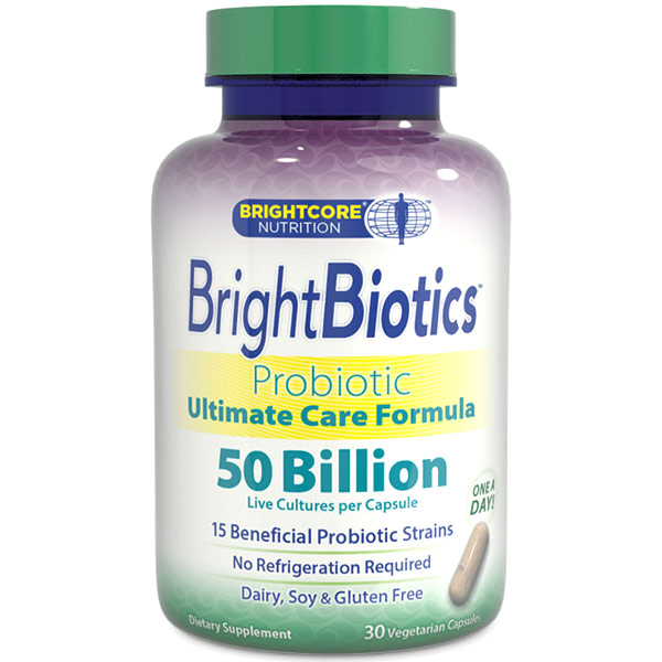 Brightcore Nutrition BrightBiotics Probiotic, Ultimate Care Formula, 50 Billion Live Cultures, 30 Vegetarian Capsules, Brightcore Nutrition