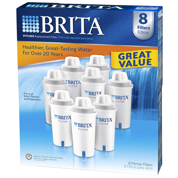 Brita Vintage Pitcher Water Filtration System with 2 Filters: Brita Pitcher Replacement Filter, Fits in All Brita Pitchers & Dispensers, 8 Filters