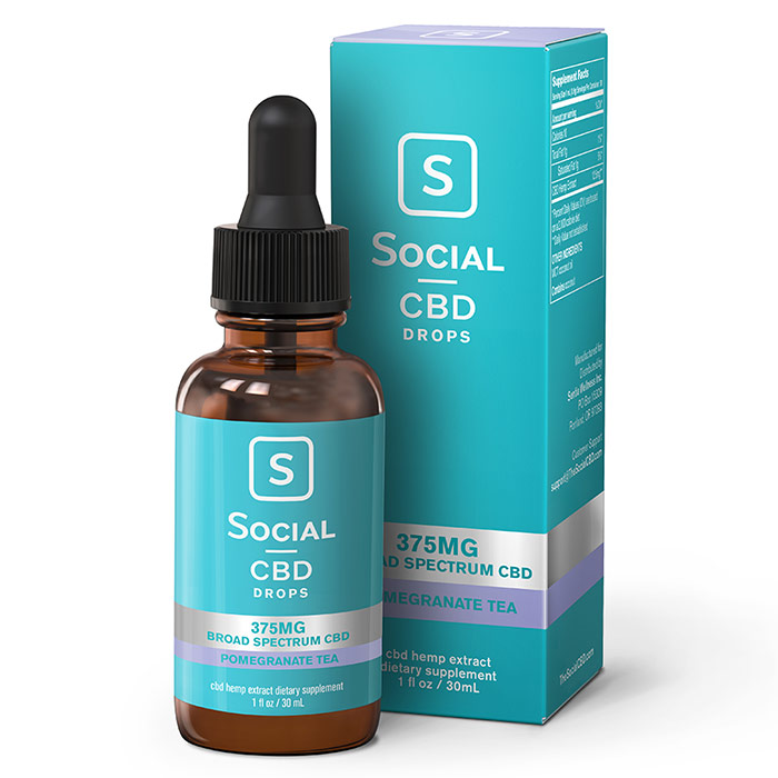 Broad Spectrum CBD Drops - Pomegranate Tea, 375 mg, 30 ml, Social CBD