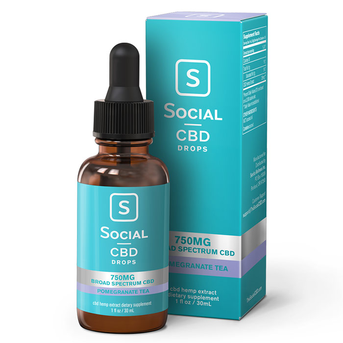 Broad Spectrum CBD Drops - Pomegranate Tea, 750 mg, 30 ml, Social CBD