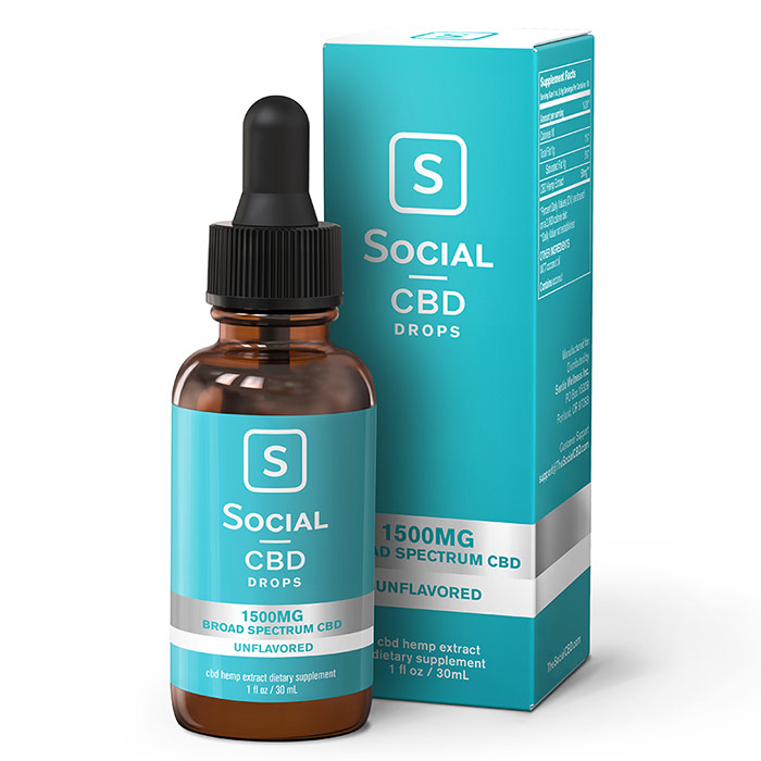 Broad Spectrum CBD Drops - Unflavored, 1500 mg, 30 ml, Social CBD