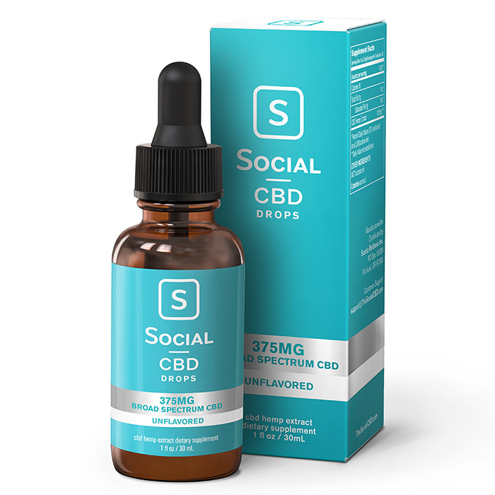 Broad Spectrum CBD Drops - Unflavored, 375 mg, 30 ml, Social CBD