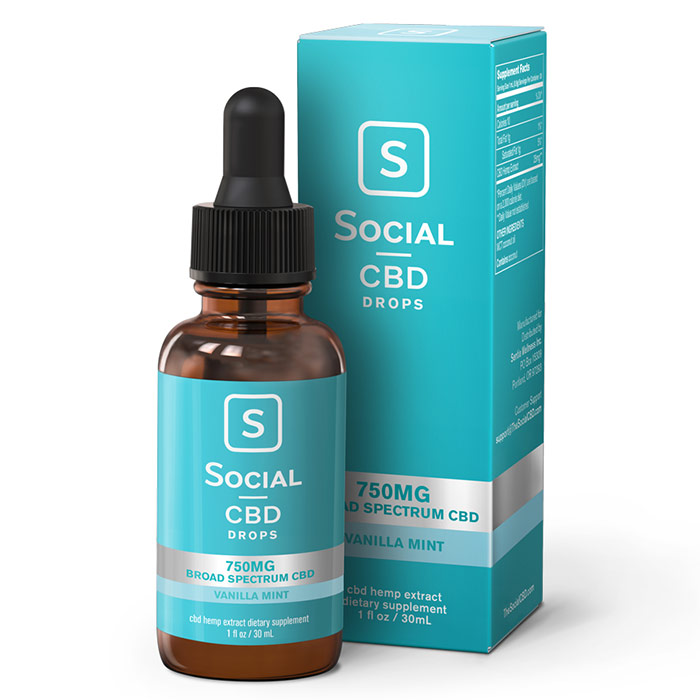 Broad Spectrum CBD Drops - Vanilla Mint, 750 mg, 30 ml, Social CBD