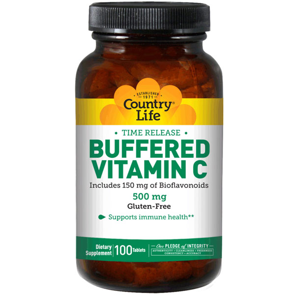 Buffered Vitamin C 500 w/Bioflavonoids Time Release 100 Tablets, Country Life